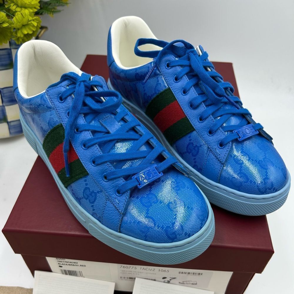 Men's Gucci ace crystal canvas low top sneakers size 7 fits 8US made in Italy